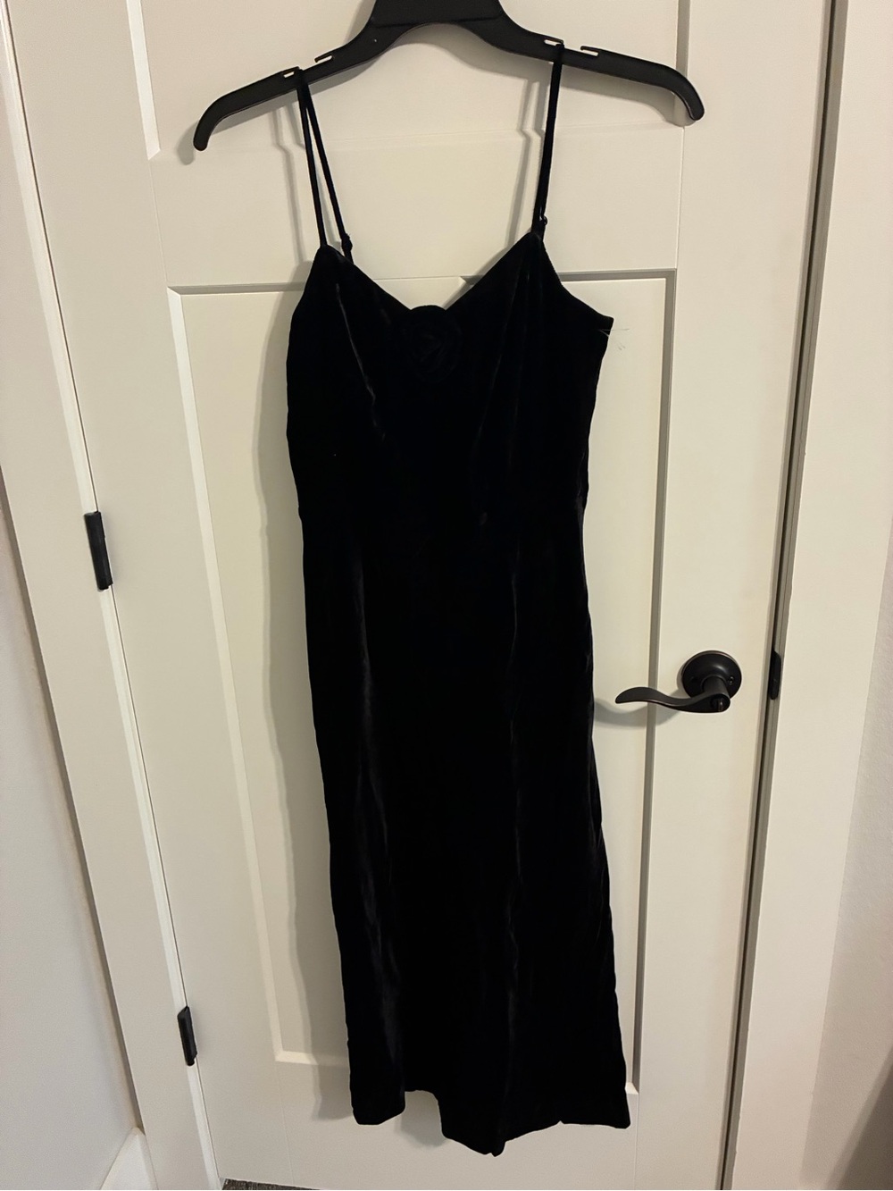 PAIGE Black Velvet Midi Slip Dress with Spaghetti Straps